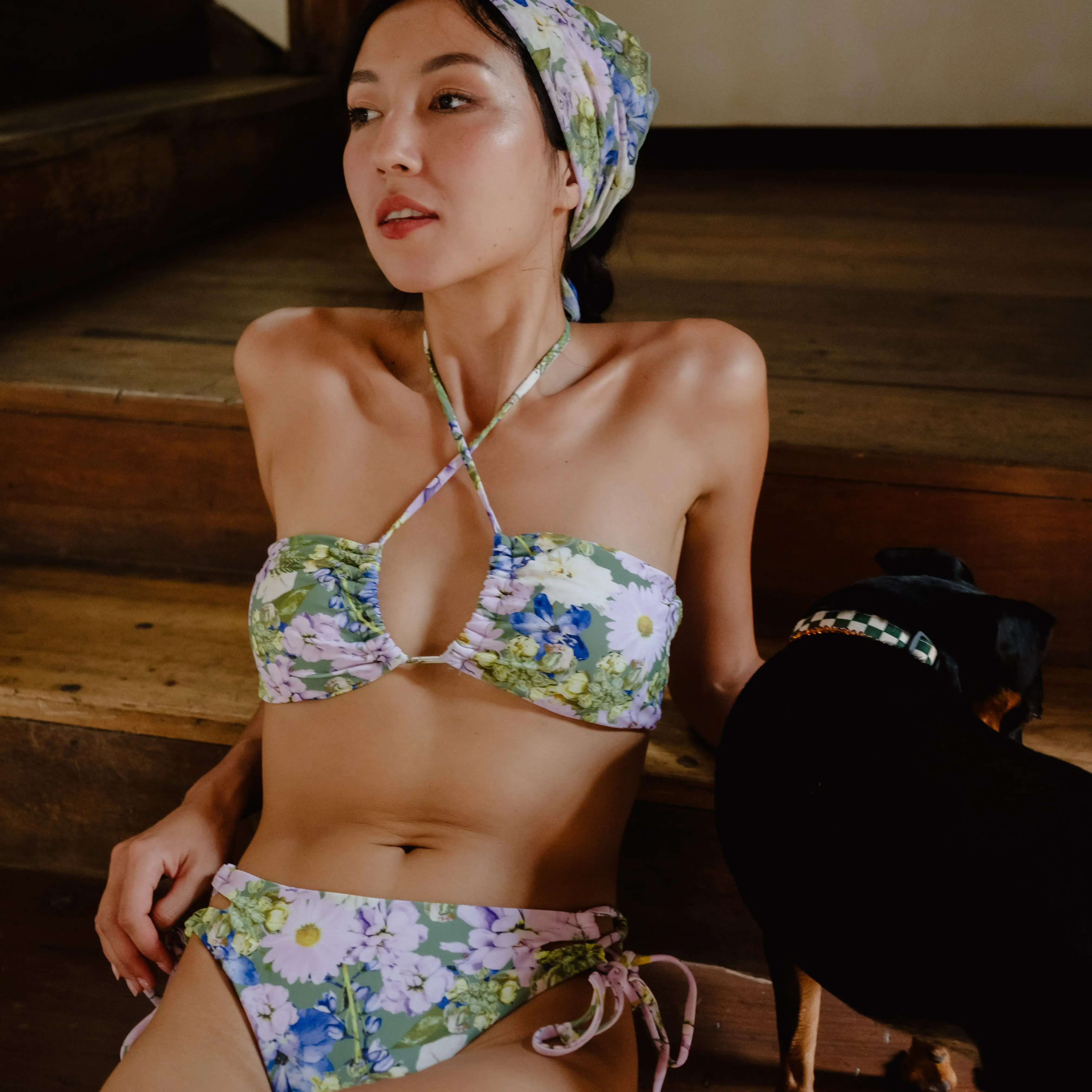 Kiki multi-wear top x Mae adjustable criss cross hipster bikini set in summer refresh