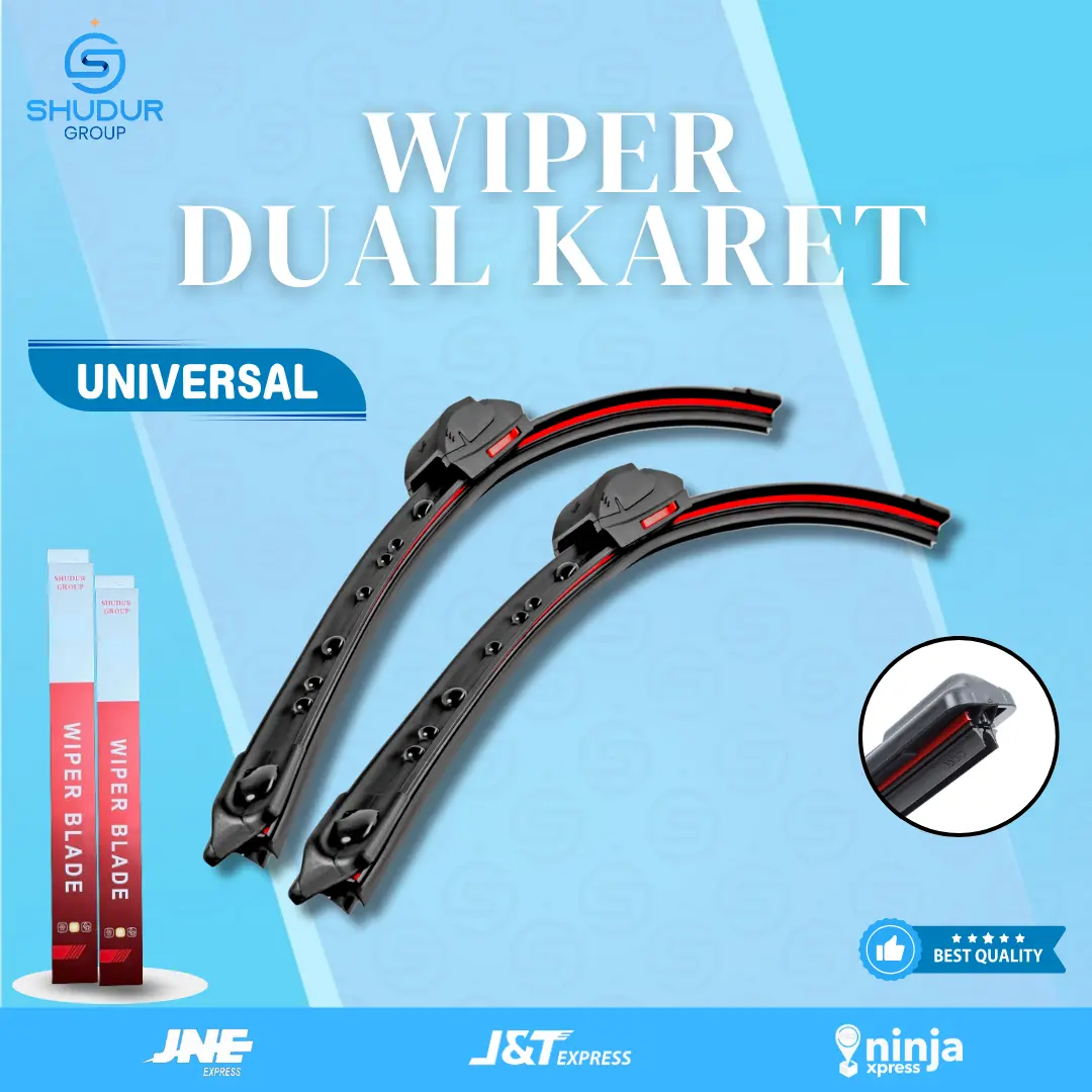 Shudur Group Wiper Mobil Double Blade 2 Lapis Karet Frameless Model Dual Blade Tanpa Rangka Besi Untuk Semua Jenis Mobil Kiri dan Kanan Universal Windshield Pembersih Kaca Kendaraan Depan