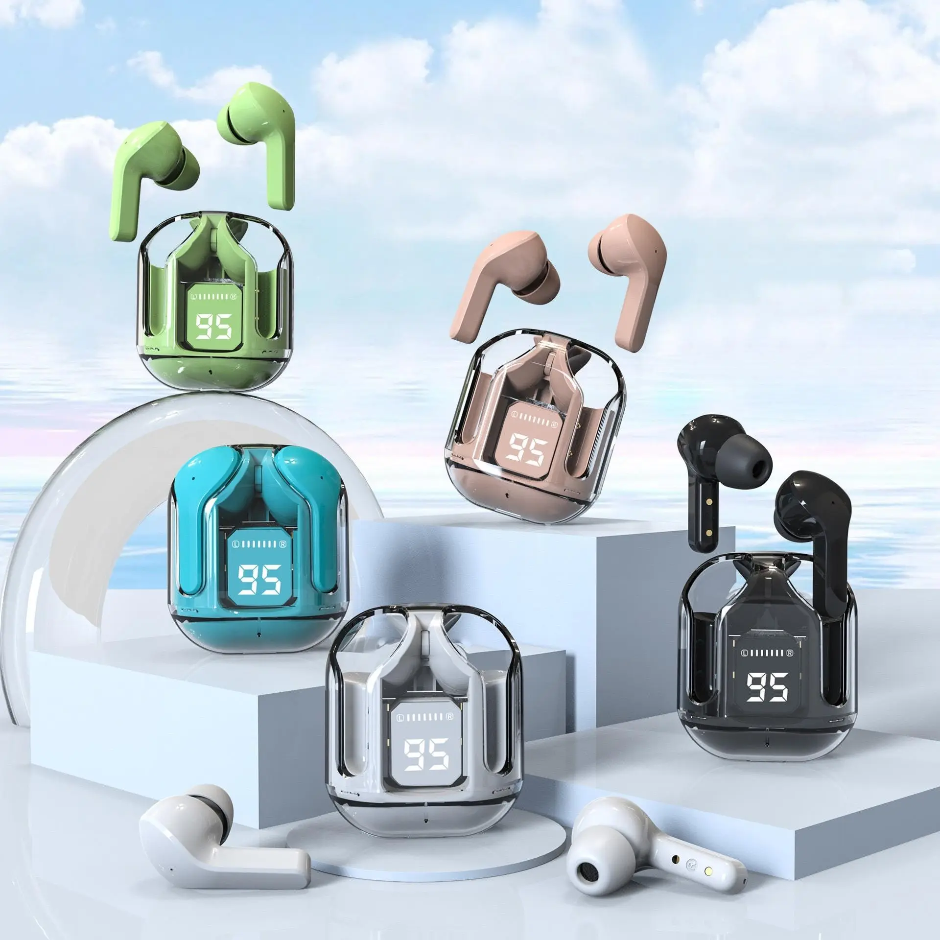 wireless Bluetooth headset TWS latest version 5.3 built-in microphone noise reduction touch control high-fidelity sports headset waterproof IPX5 Led Earphone Headphones
