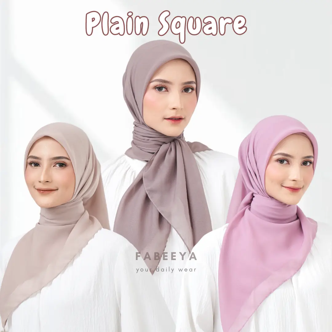 Fabeeya - Plain Square Hijab Premium Jahit Tepi Nyaman Polycotton Segi Empat