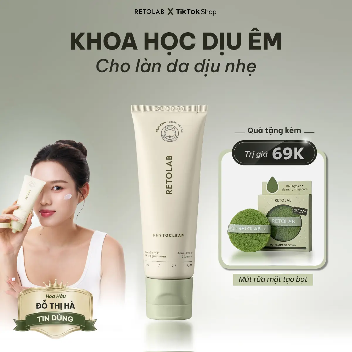 Sữa Rửa Mặt Retolab Phytoclear 80ml - Hỗ Trợ Giảm Mụn, Làm Sạch Dịu Nhẹ, Dưỡng Ẩm Da - SR001 - Dạng Kem Tạo Bọt - Cho Da Khô Mụn & Dầu - Công Nghệ Lõi Kép Hiện Đại