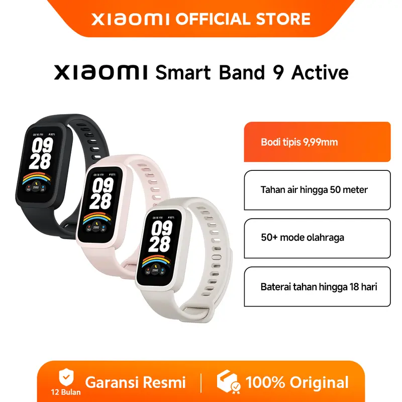 Xiaomi Smart Band 9 Active | Refresh rate 60 Hz | Tahan Air Hingga 50 Meter | 50+ Mode Olahraga | Baterai Hingga 18 Hari [Official Store]