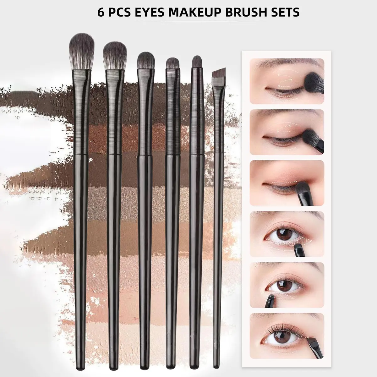 6 black eye makeup brushes set including eyeshadow brush, eyebrow brush, concealer brush, eyeliner brush, face makeup brush, beauty tool set