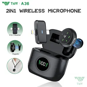 TNW A36 Wireless Microphone 2-In-1 Magnetic Clip On Mic Wireless Lavalier Mikrofon HP Plug & Play Charging Case Mic Wireless Untuk Youtuber Vlog Tiktok Live Streaming