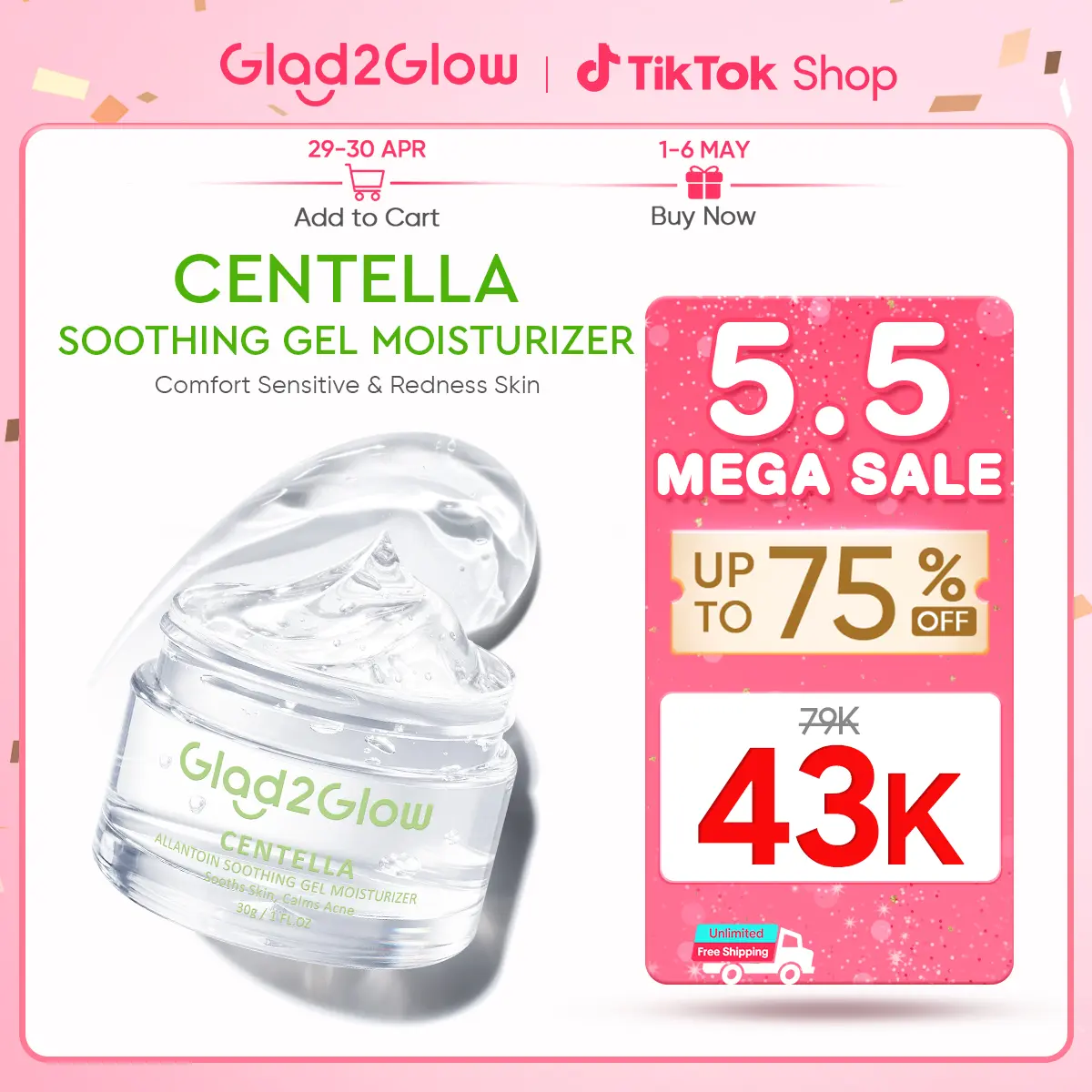 Glad2Glow Gel Moisturizer Centella Allantoin Soothing  30g/55/100g Berjerawat Wajah Acne care Calming Cooling soothing Lactic Silver Pelembab Acid Hyaluronic Bruntusan Perawatan Hitam Berminyak Hydrating G2G Skincare beauty Mencerahkan Glycolic