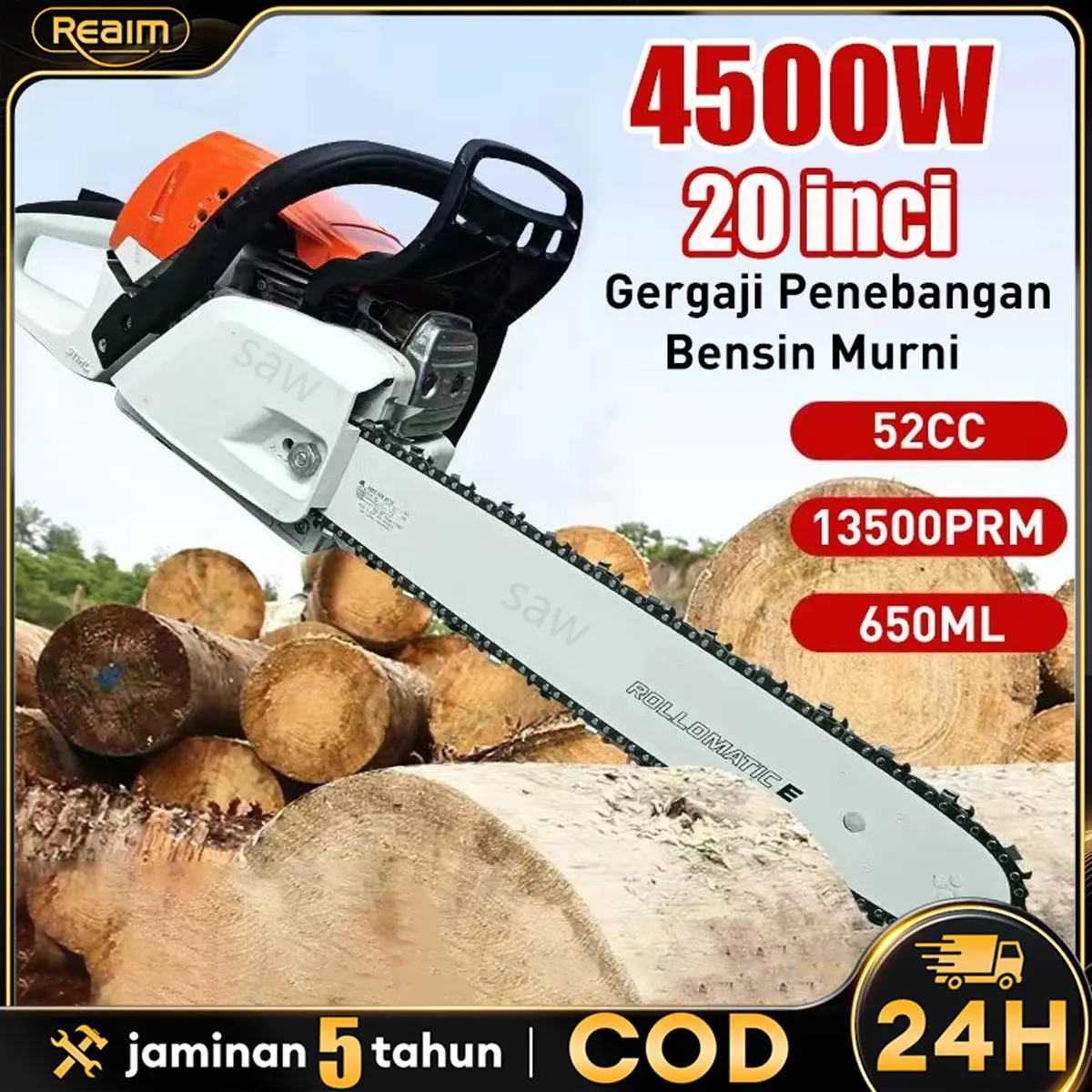 Mesin Potong Kayu 52CC 20inch Chainsaw Untuk Gergaji Mesin Alat Outdoor Mesin Gergaji Mesin Gergaji Kayu Gergaji Potong Pohon Kayu