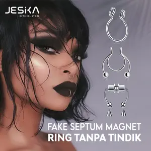 Piercing ring fake septum Wanita pria magnetic punk style cincin hidung palsu tanpa tindik magnet jepit lepas untuk hidung idung bibir pasang