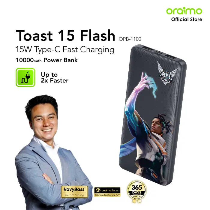 [Exclusive BAIM WONG] oraimo Powerbank x MPL [OPB-1100] Toast 15 Flash Fast Charging Charger Power Bank Fast Charging Murah Type C