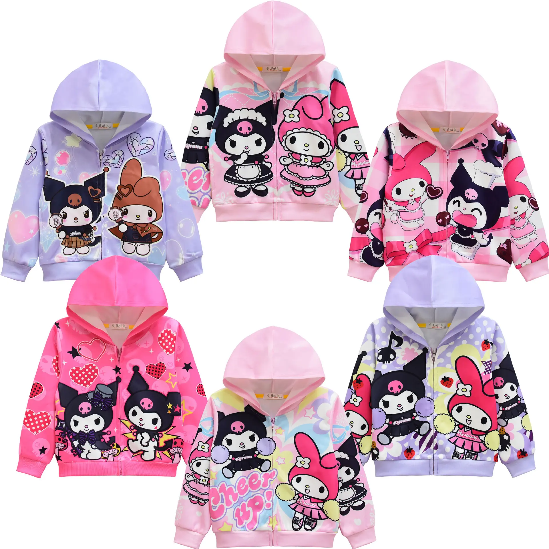 Girls Kuromi Hooded Jacket Casual Long Sleeve Zip Coat For Spring Autumn