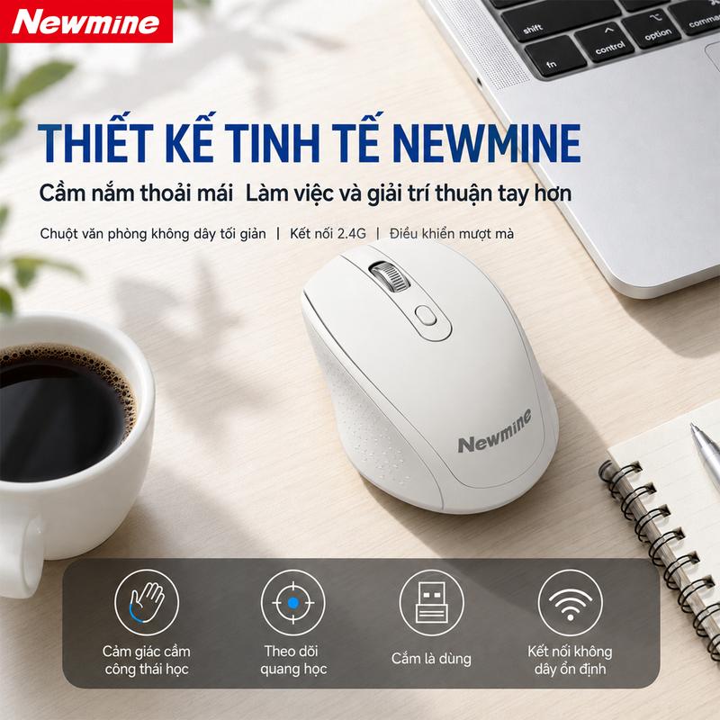 Chuột Không Dây Newmine 2.4G – Thiết Kế Công Thái Học, Ôm Tay Thoải Mái, Cầm Lâu Ít Mỏi, Phù Hợp Văn Phòng & Học Tập