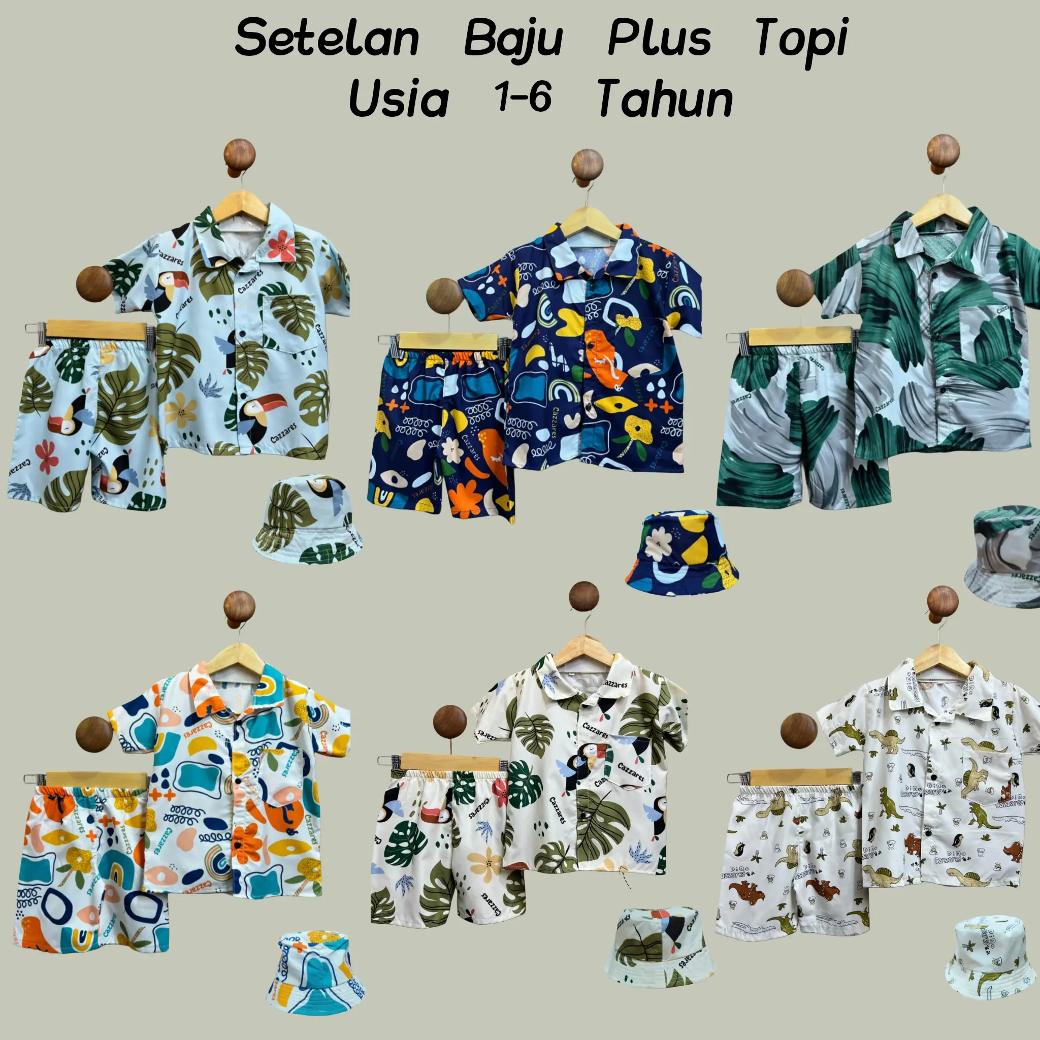 Setelan Baju Plus Topi Anak Laki-laki dan Perempuan Usia 1-6 Tahun