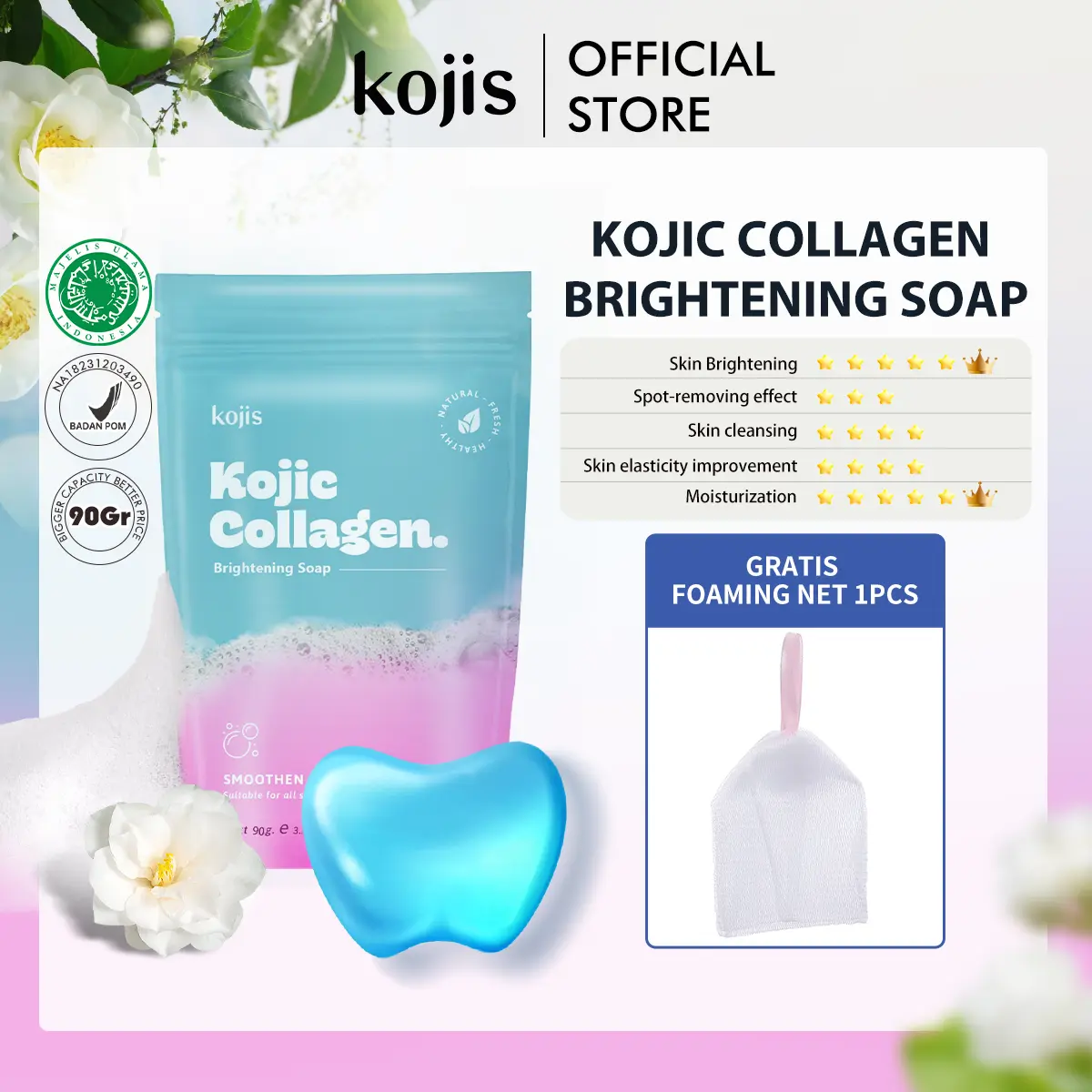 [BPOM] Kojis KOJIC Collagen Brightening Soap 90Gr COD Bunga Hitam Kotoran Membersihkan Mencerahkan FAFF