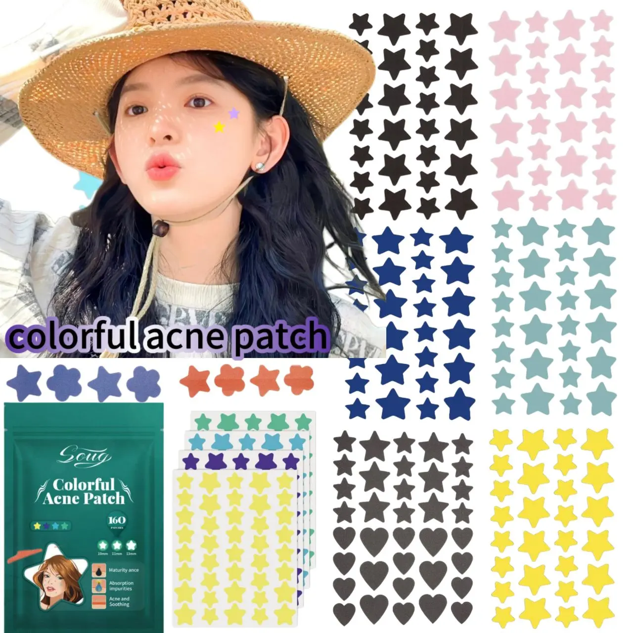 112 pcs/216 pcs Patch Jerawat Warna-warni Penghilang Jerawat Tak Terlihat Cetak Patch Perawatan Jerawat Kering