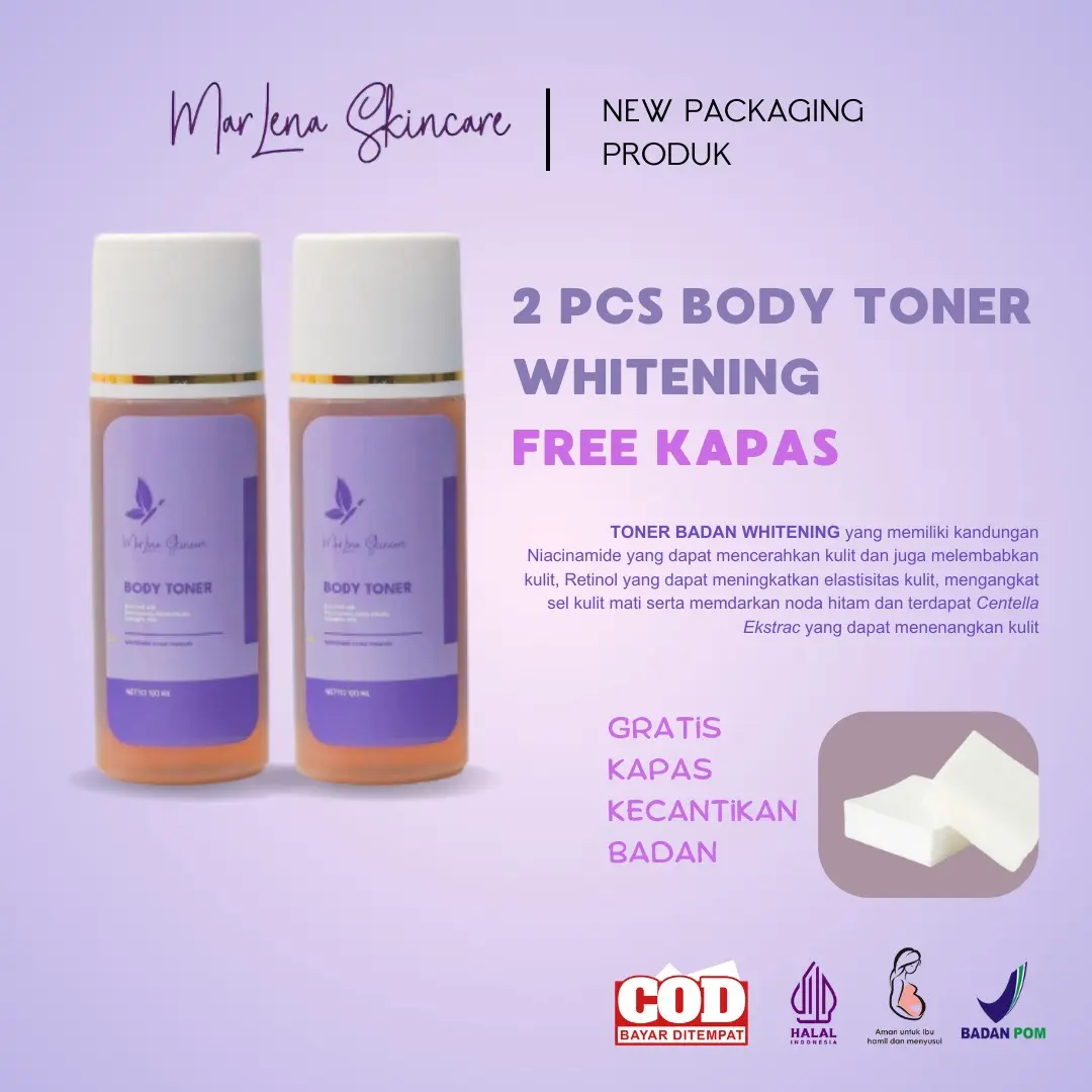 2 TONER BADAN WHITENING MARLENA AHA BPOM GRATIS KAPAS