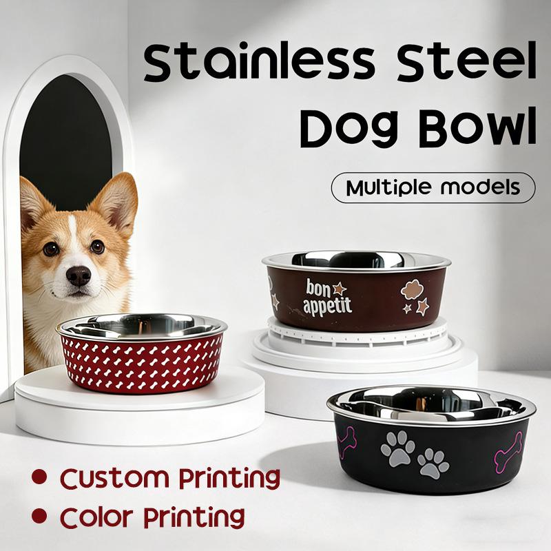 Pet double-layer stainless steel dog bowl cat bowl non-slip and drop-resistant…