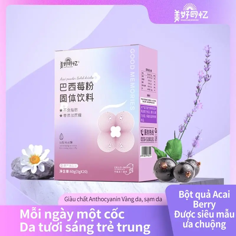Bột chiết xuất quả Acai lành tính (Mẫu bao bì mới) Đóng hộp 20 gói 60g - Bột thay thế bữa ăn rau quả anthocyanin