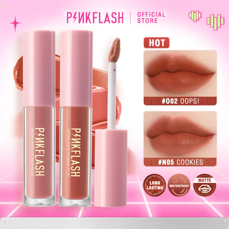 [Official] PINKFLASH #Ohmykiss Matte Liquid Lipstik Lip Tint Lembut Tahan Lama Pelembab Pigmentasi Tinggi Lipstick 21 colors PFL01 cranberry orange Gloss Bibir Waterproof Lasting