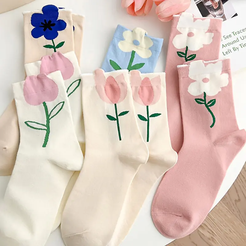 2024 NEW 【Fast Shipping】1 Pair Women Socks Cartoon Flower Candy Color Harajuku Breathable Design Korean Style Japanese Comfortable Socks New