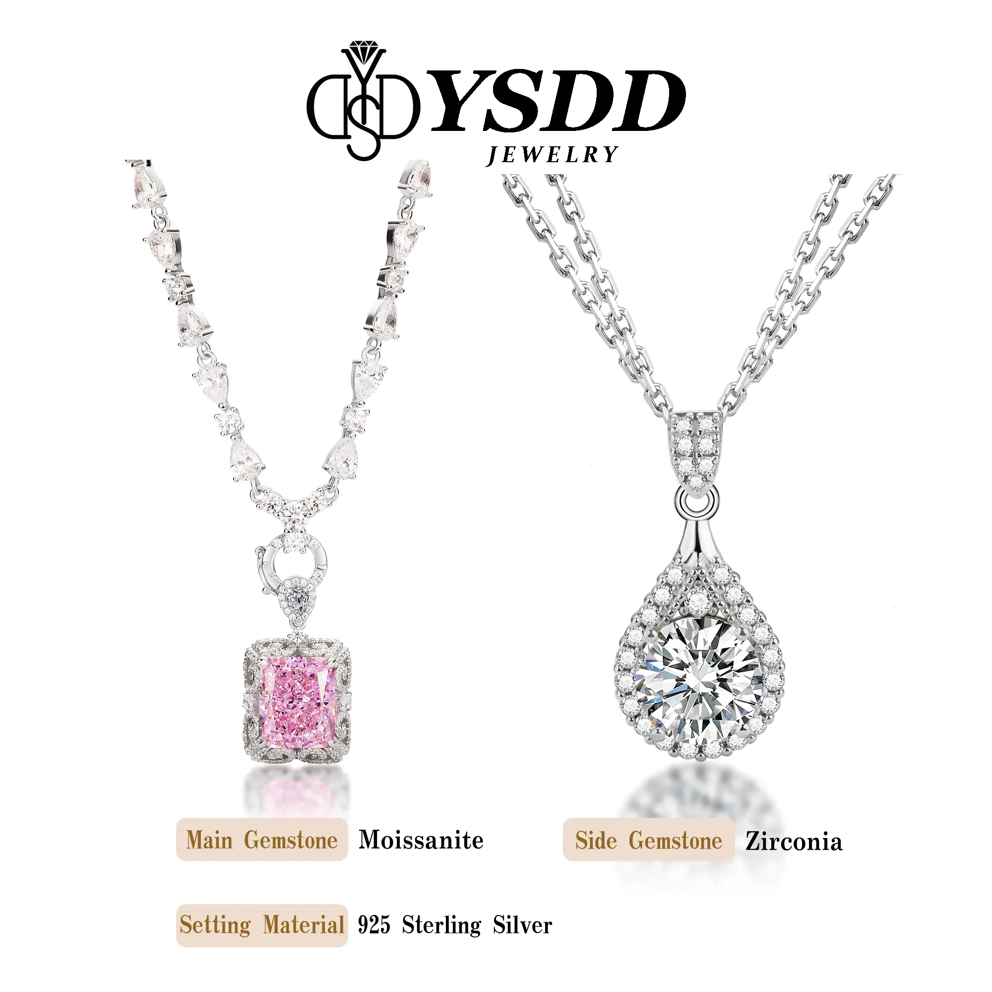 【#160 Special Occasion】Fancy CZ Necklace with Detachable Pendant in 925 Sterling Silver