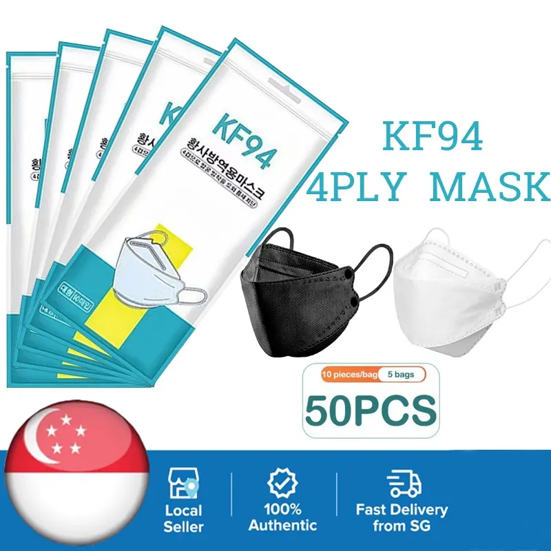 [SG REDAY STOCK] KF94 4-Ply 3D Mask Disposable Earloop Fish Mouth Face Mask White/Black Healthcare Protection Protective