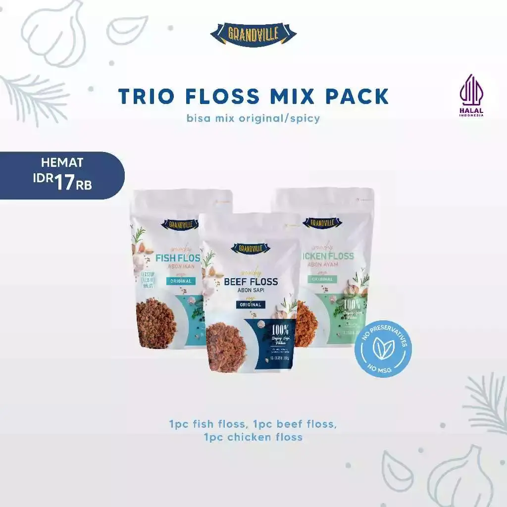 Grandville Abon Sapi, Ayam & Ikan Crunchy Trio Mix Pack - Non Msg Gluten Free