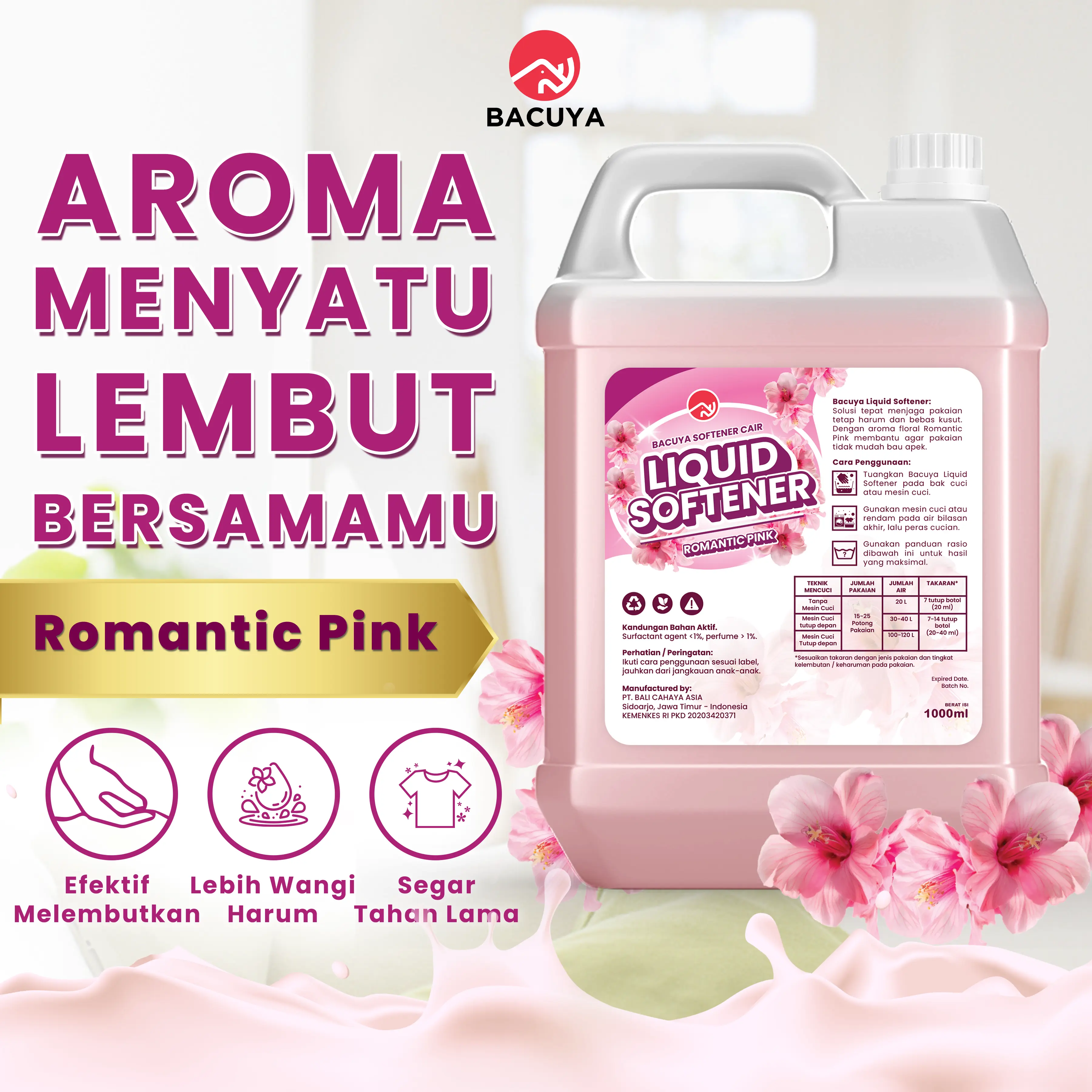 BACUYA Liquid Softener Pewangi Pakaian Segar dan Wangi Sepanjang Hari Harga Ekonomis 1 Liter