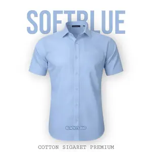 Kemeja Polos Pria Warna Softblue Skyblue Katun Sigaret Premium Lengan Pendek Panjang Baju Distro