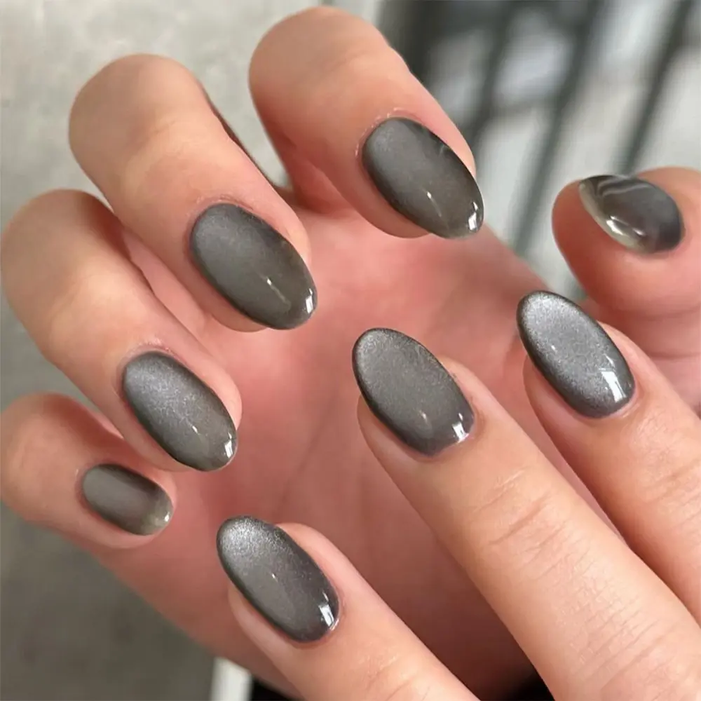 Cat's Eye Almond Fake Nails Detachable Wearable Manicure Pointed Head Nail Tips Full Cover False Nail for Women