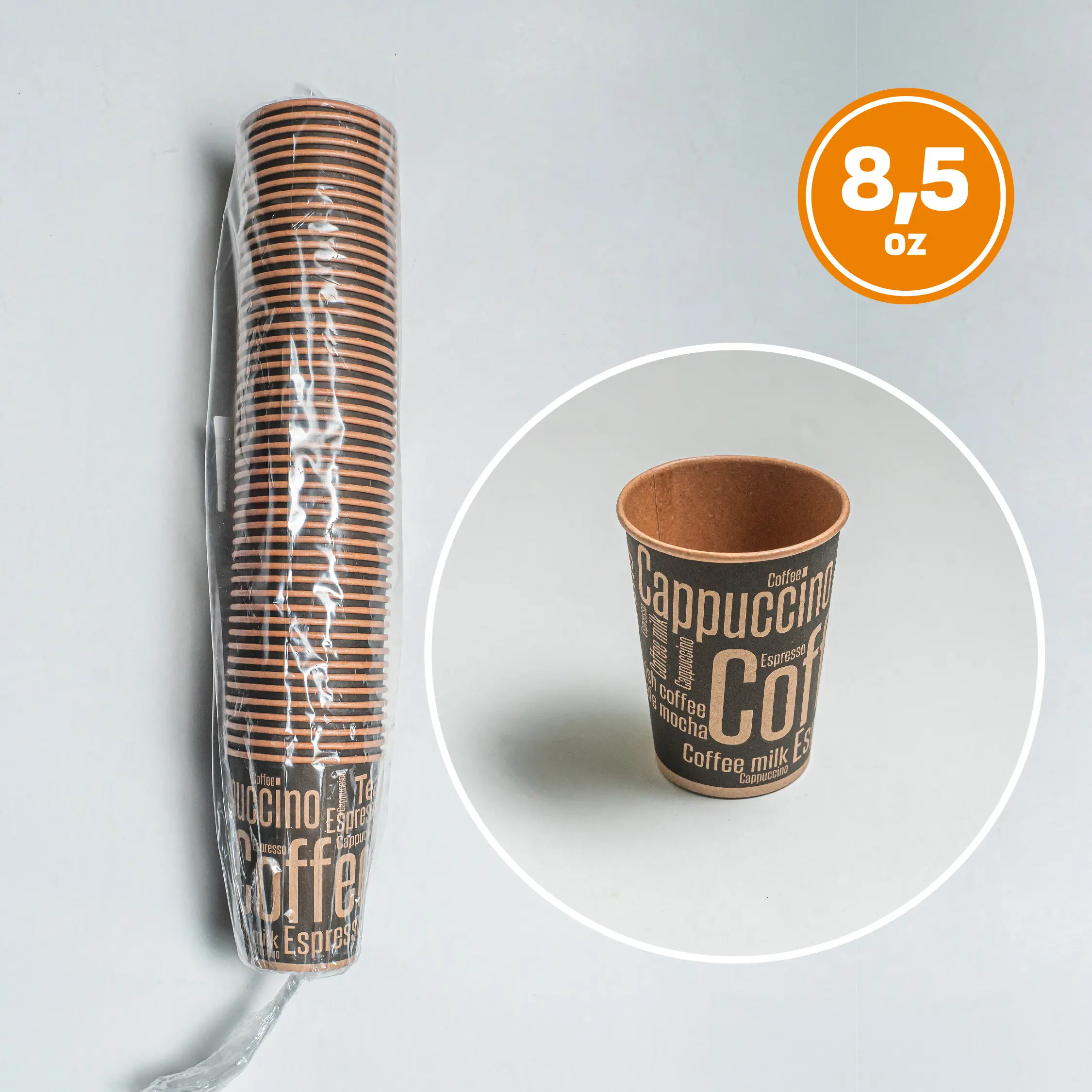 [ISI 50pcs] Paper Cup KRAFT Coklat 8 Oz & Tutup / Gelas Kertas Tahan Panas untuk Kopi Teh - Polos/Motif