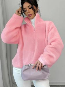 Chamarra suave con capucha y cierre de color sólido para mujer, Abrigo suave de manga larga casual para uso diario, Ropa de damas para otoño e invierno, Sudaderas