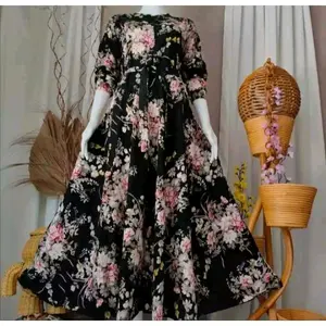 12 PROMO 4.4 COD  Gamis Azizah Motif Bunga Sakura Resleting Bussui Pollycoton Kekinian Terbaru Mewah