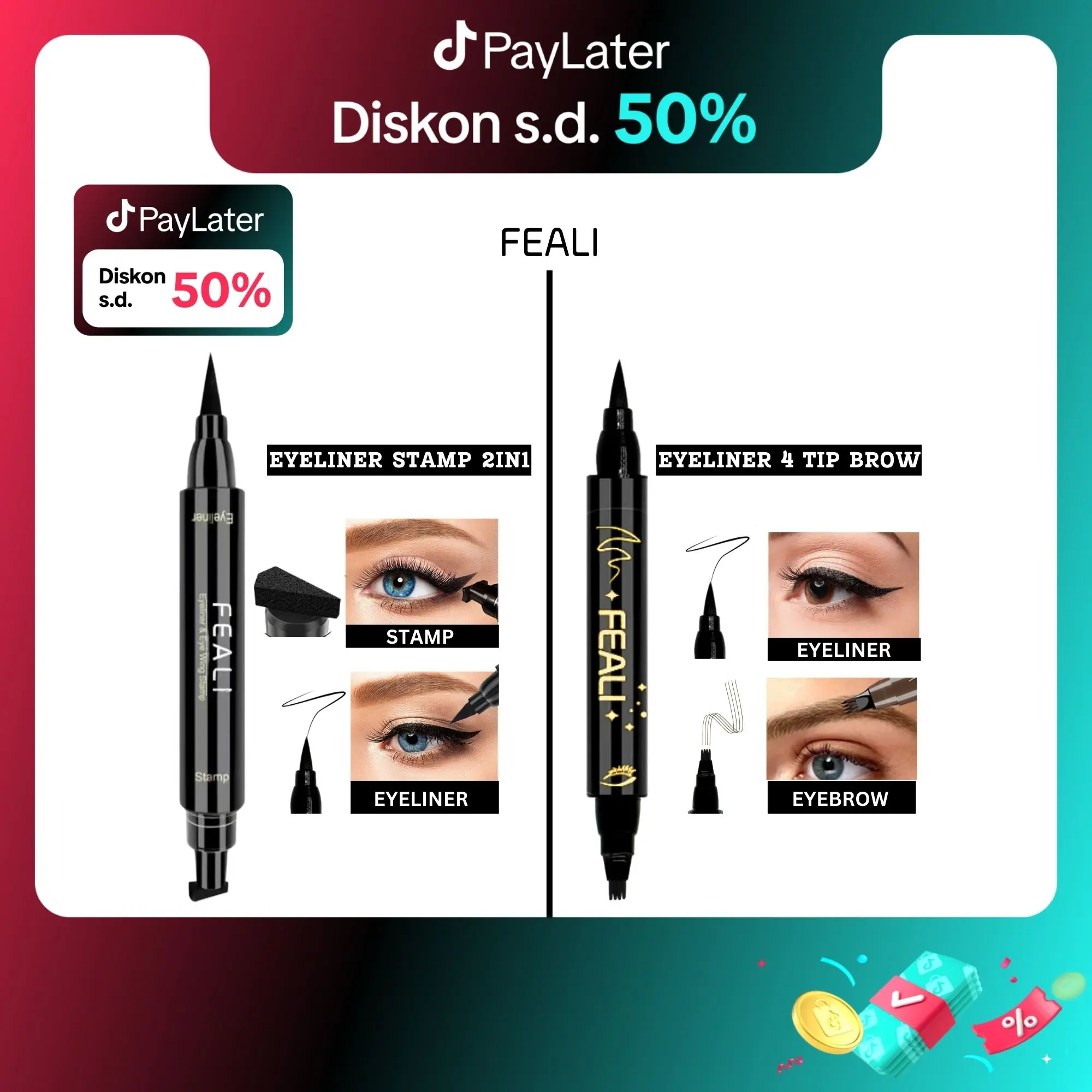 [BPOM] FEALI Eyeliner Stamp 2in1 Waterproof Liquid Duo Eyeliner Wing With Stamp Eye