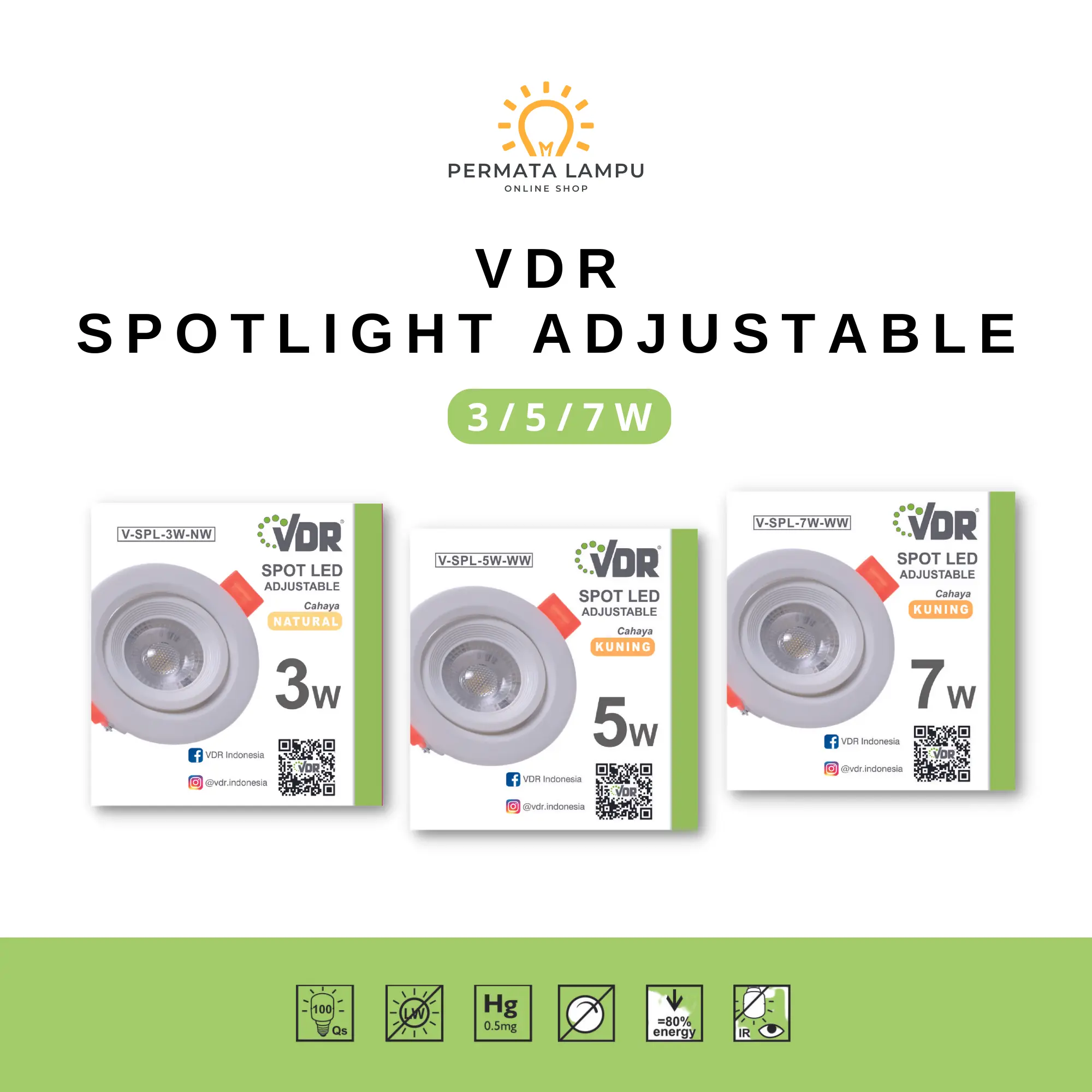 LAMPU SOROT SPOTLIGHT BULAT ADJUSTABLE VDR 3 / 5 / 7 WATT Kuning