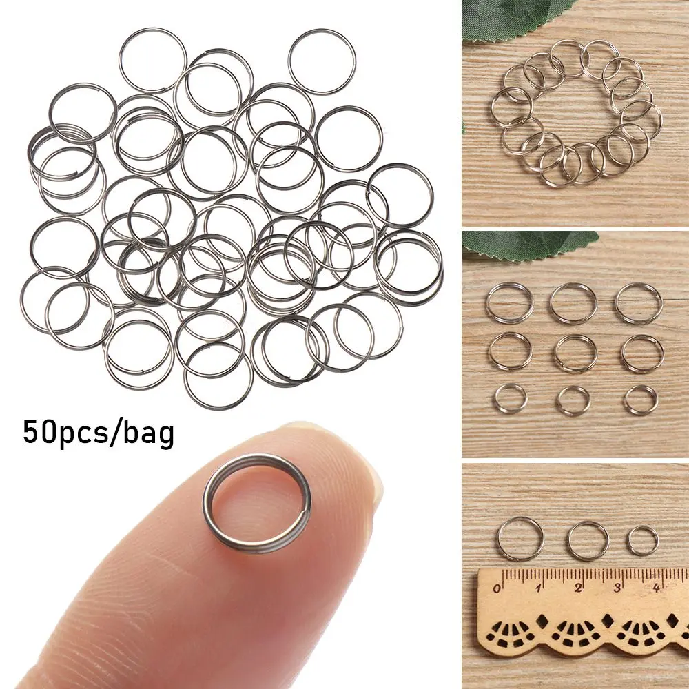 50pcs Stainless Steel Alloy Outdoor Camping Accessories Keyring Circle Loop Pendant Gadget Key Hooks Keychain Ring