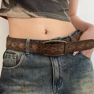 Ikat Pinggang Wanita Pria Uniseks Gaya Amerika Baru Y2k Belt Gesper Emas Gadis Seksi Vintage Rasa Kemewahan Sabuk Bergaya Etnik Dengan Jeans Tali Pinggang Fashion Wanita Elegan Kulit