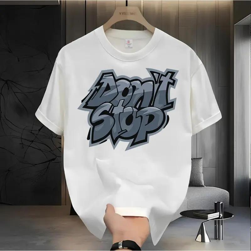 Kaos lengan pendek motif slogan grafiti latar belakang putih dan hitam gaya jalanan atasan kerah bulat longgar Kaos lengan pendek motif slogan grafiti latar belakang putih dan hitam gaya jalanan atasan kerah bulat longgar