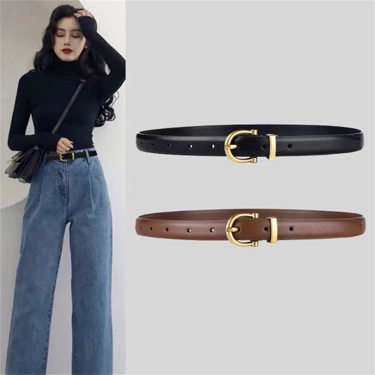Luxury Designer Women Belt PU Leather Female Fashion Metal Belt Buckle Waistband Trend Belt