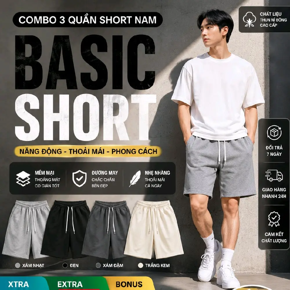 số 1.(combo 3 quần hơn 100k) quần short nỉ BASIC nam nữ from trên gối bản nâng cấp hách dáng Menswear Nam nữ