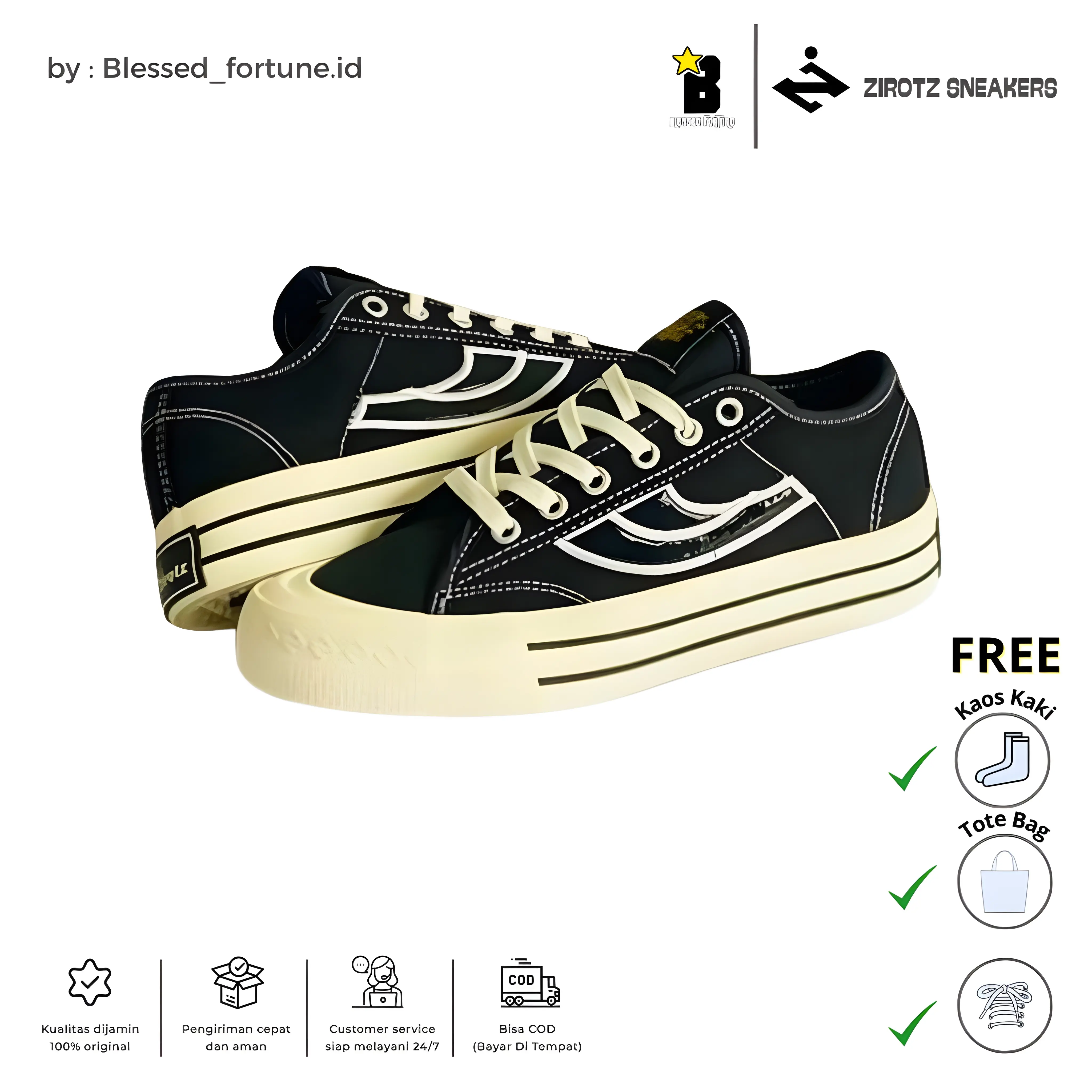 Zirotz - Sneakers MDL LIST HITAM GLOSS| 36-44 | Sepatu Pria Wanita | Sneaker | Vulcanized Casual Shoes By Blessed_Fortune.id