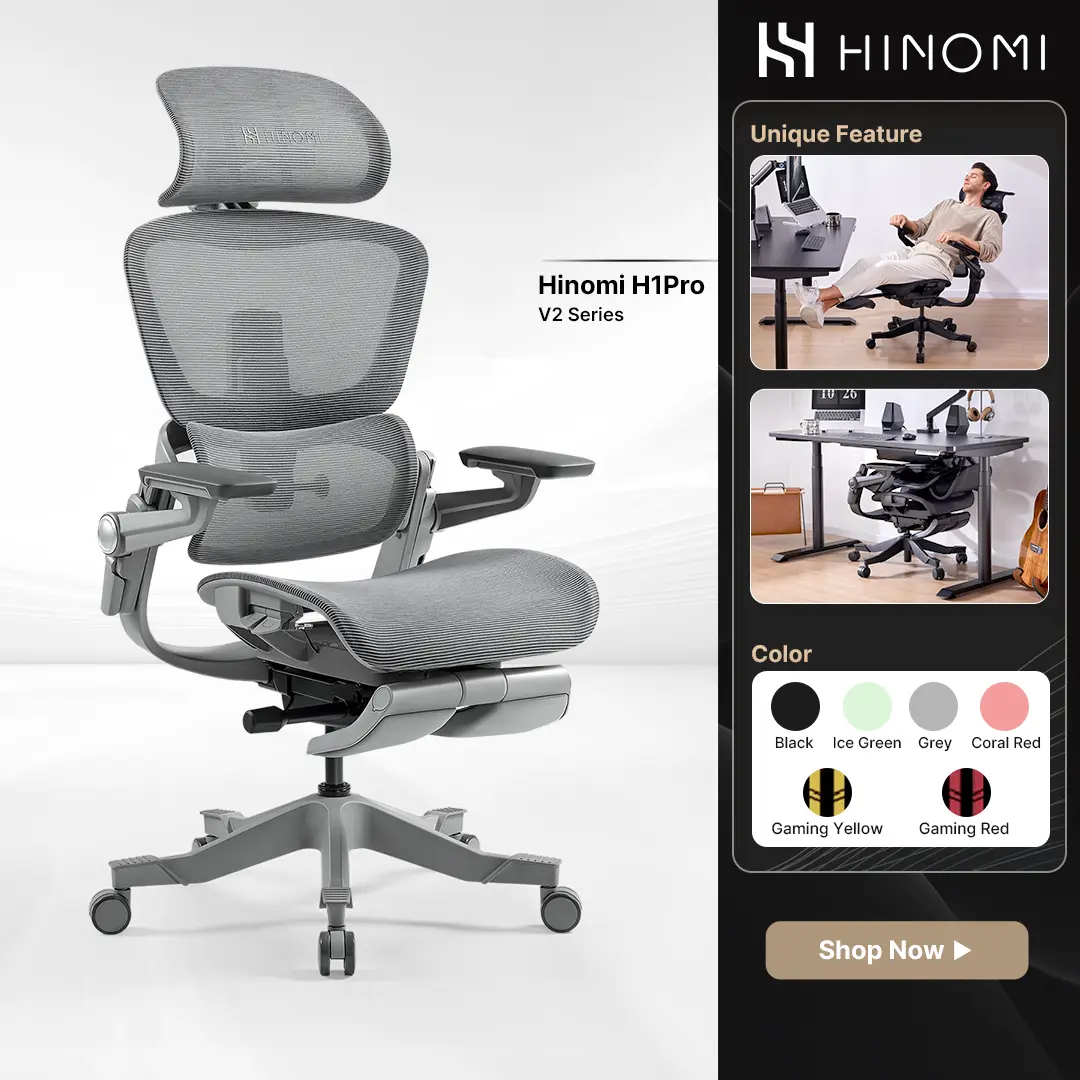 Hinomi H1 Pro Ergonomic Office Chair with Lumbar Support Foldable Leg Rest and Flip-up Armrest | Gaming Chair
