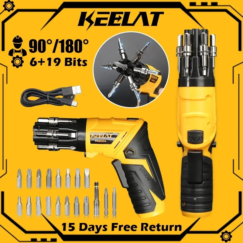KEELAT 3.6V Mini Cordless Screwdriver Cordless Electric Screwdriver Drill 6+19Pcs USB Rechargeable Electric Screwdriver