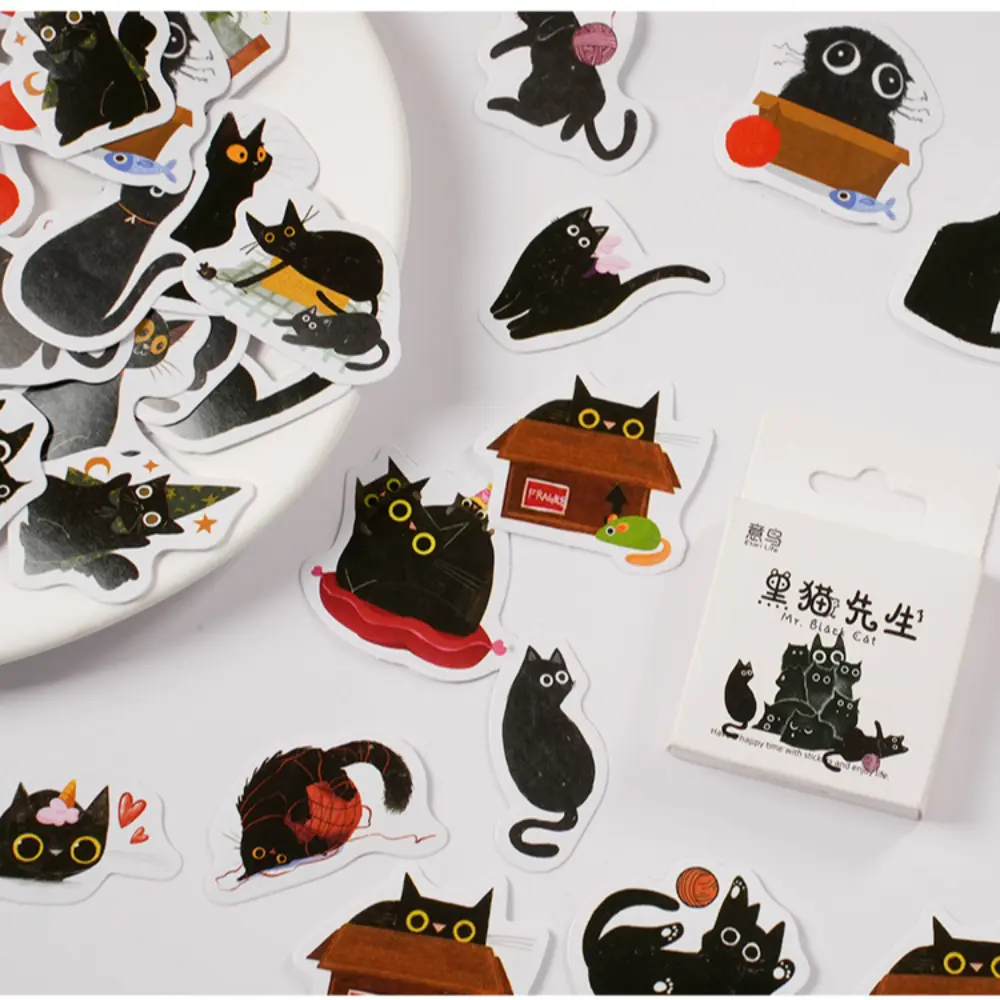 46pcs Cute Scrapbooking Black Cat Sticker Stationery School Supplies Graffiti Sticker Diary Aesthetic Ornament