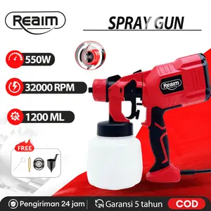 REAIM Spraygun Cat Semprot Listrik 1200ML 550W 32000RPM SprayGun Kabel 3 Mode Semprot  Cocok untuk Cat Tembok Kayu Besi Furniture Pagar Hasil Halus Tenaga Kuat Garansi 5 Tahun