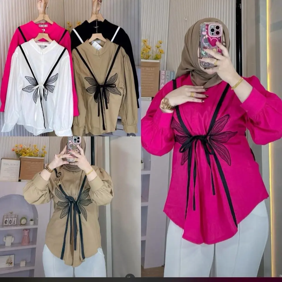 Kemeja Katun Import Motif Bunga Mix Pita Depan