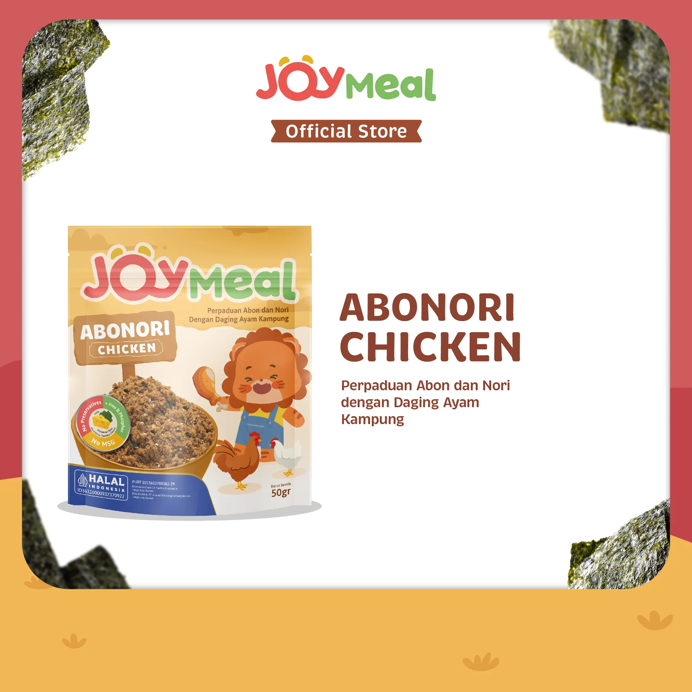 JoyMeal AboNori CHICKEN Original 50gr | Perpaduan Abon dan Nori dengan Daging Ayam Kampung