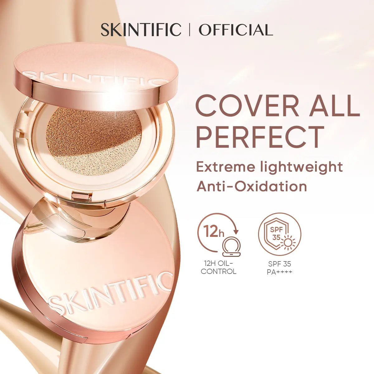 [SKINTIFIC OFFICIAL] SKINTIFIC Cover All Perfect Cushion High Coverage Foundation powder Poreless Flawless 24H Long-lasting SPF35 PA++++ Concealer Makeup gold cushion perfect cushion high coverage longlasting waterproof 5xCeramide Cosmetic cushion