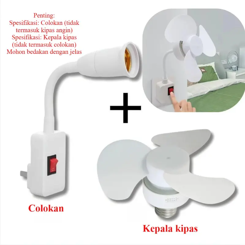 Kipas Angin Mini Fitting E27 - Flexible Fitting Lampu E27 Over Colok On/Off Fan Serbaguna