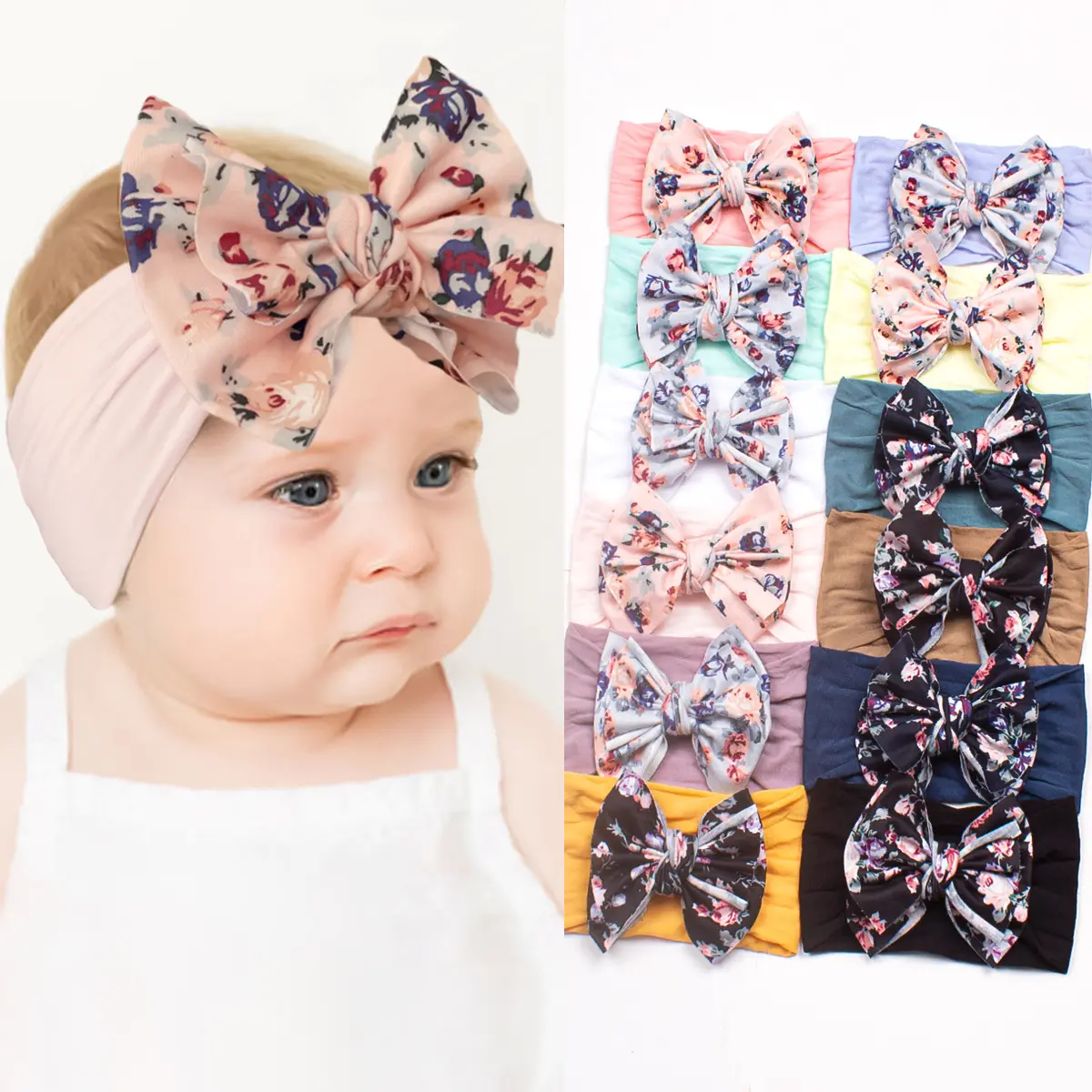 Floral Print Bow Baby Headband Cute Soft Elastic Newborn Hair Band For Infant Boys Girls Comfortable Hair Accessories