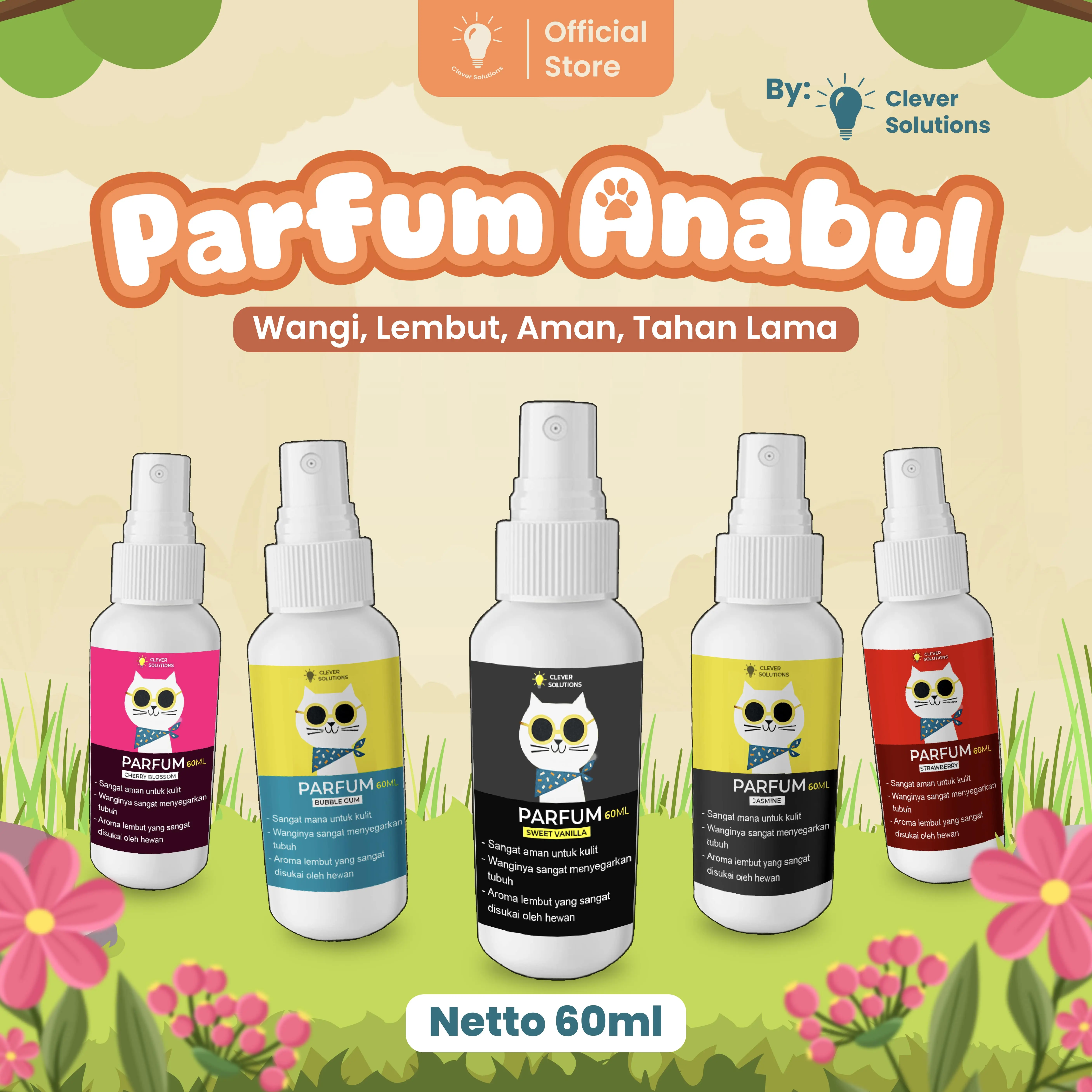 Clever Solutions - Parfum Anabul - Parfum Kucing 60ml, Aroma Wangi Kucing