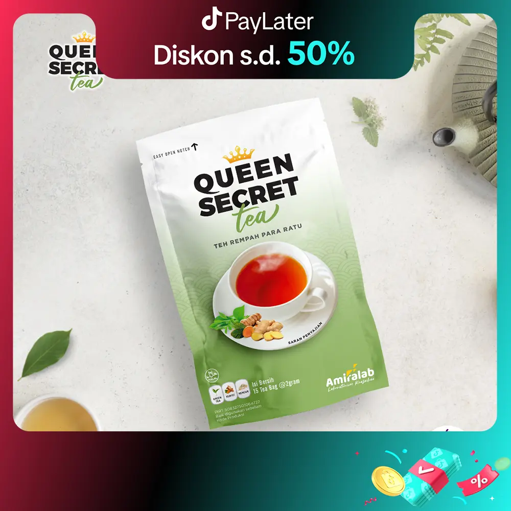 Amiralab - Queen Secret Tea Herbal isi 15 teabag Lancarkan Siklus Wanita menstruasi Halal & BPOM